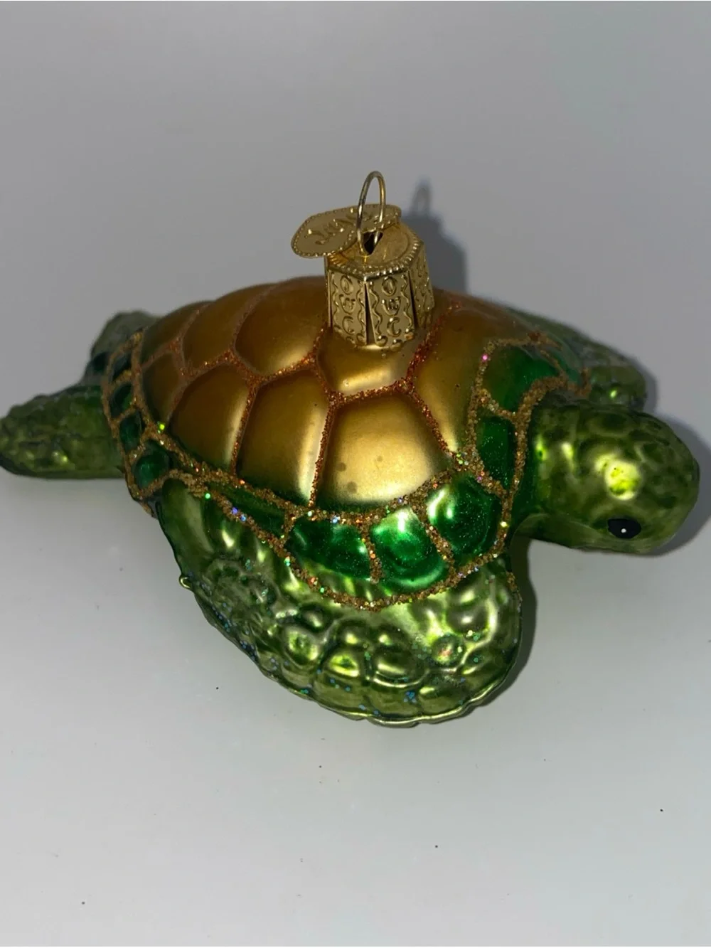 Old World Christmas Green & Gold Glass Sea Turtle Ornament Habitat Décor